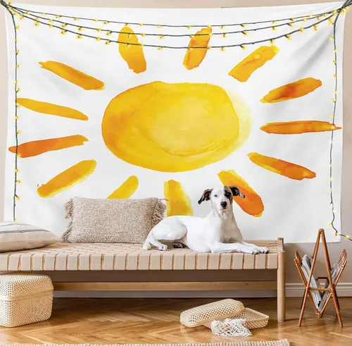 Vista 8 de Ambesonne Tapiz grunge, ilustración de sol, pincel de acuarela, estilo de pintura, imagen de sala de juegos, decoración de tela para colgar