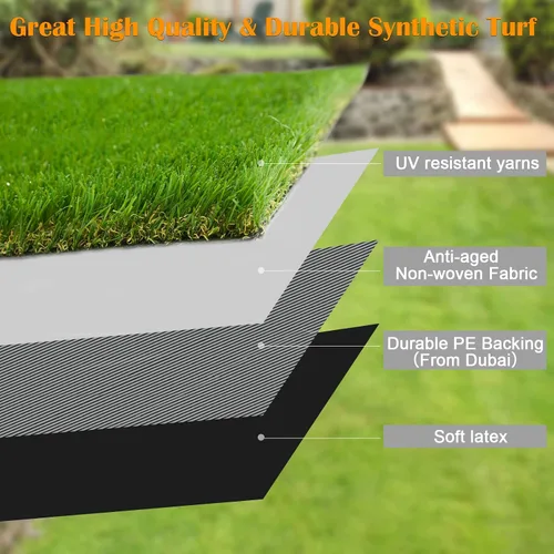 Vista 2 de Weidear Hierba artificial de 3 pies x 3 pies, alfombra de césped artificial de 1.38 pulgadas, alfombra de césped sintético de 4 tonos, césped