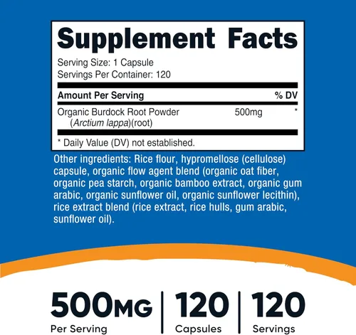 Vista 2 de Nutricost Raíz de bardana 500 mg, 120 cápsulas - Sin gluten, sin OMG, apto para vegetarianos