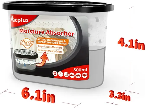 Vista 5 de Vacplus Absorbente de humedad de 10.5 onzas, removedor de olores, carbón