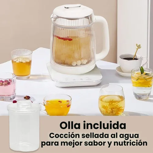 Vista 2 de Hervidor eléctrico de doble capa de 1,5 L con olla de estofado, olla de cristal para la salud, máquina de té de vidrio 9 en 1, panel táctil