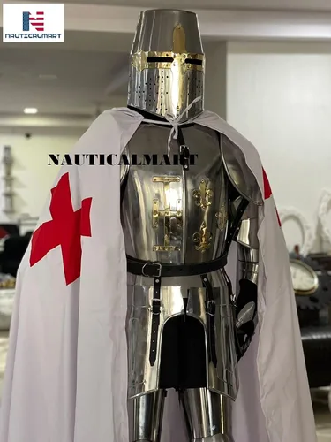 Vista 2 de Traje completo de armadura medieval con túnica LARP para Halloween