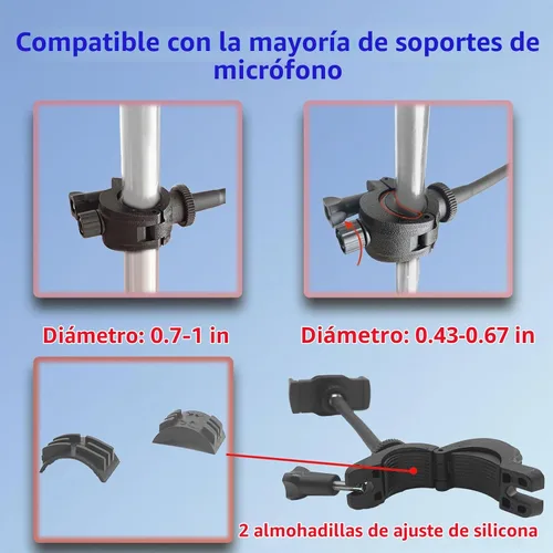 Vista 5 de Soporte de teléfono para micrófono, soporte flexible 360 para micrófono, poste de cuello de cisne ajustable, giratorio compatible con iPhone