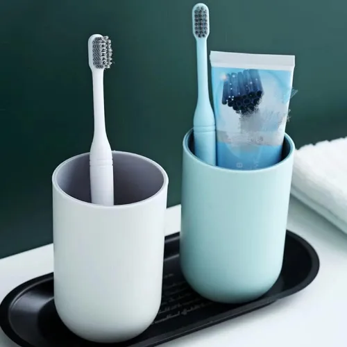 Vista 5 de Juego de 2 vasos irrompibles reutilizables para cepillos de dientes, vasos de plástico para cepillos de dientes, 10.1 fl oz/10.5 onzas, aptos