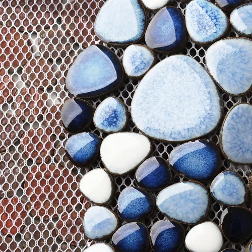 Vista 9 de Parrotile Azulejos Azules de Guijarros para Piso de Ducha, Mosaico para Salpicadero de Baño, Azulejos de Pared (5 Hojas)