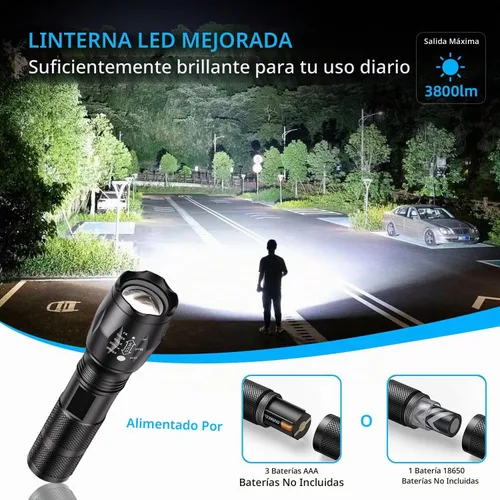 Vista 2 de 1 paquete de linternas, linterna de mano impermeable de grado militar con 5 modos de funcionamiento, LED de 3000 lúmenes de alta luminosidad