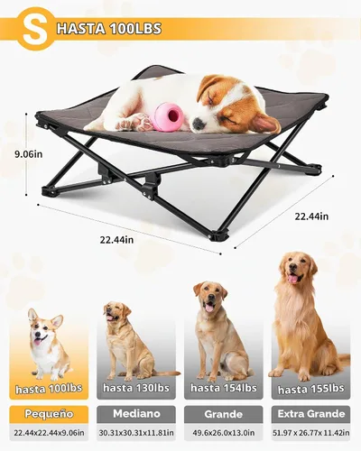 Vista 3 de KingCamp Cama elevada para perros pequeños, cama de mascotas elevada y de enfriamiento para exteriores con malla transpirable lavable y pies