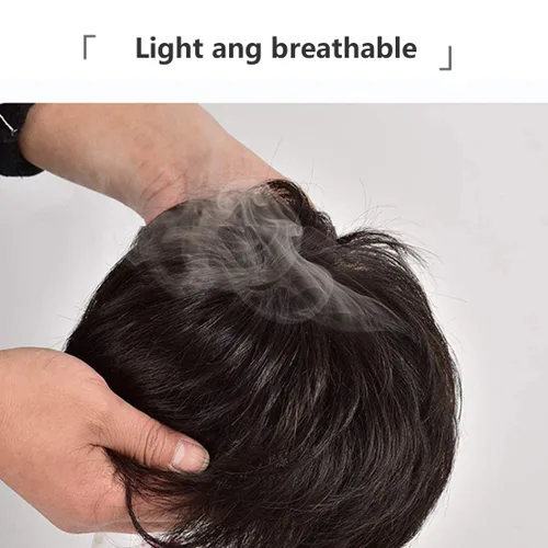 Vista 3 de Extensiones de pelo de encaje atadas a mano para hombres (7.9 x 8.7 pulgadas 2#, negro natural) Cabello humano, clip en la parte superior Hai
