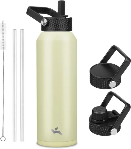 Vista 95 de Konokyo - Botella de agua aislada de 18 onzas, botellas deportivas de acero inoxidable con 3 tapas, verde militar