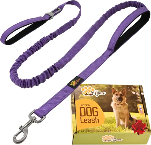 Vista 13 de ADITYNA - Correa elástica táctica para perro, 6-7.5 pies, perros medianos, grandes y XL Shock-absorbing bungee leash with 2 padded handles, metal