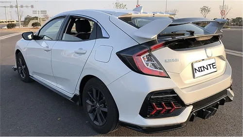 Vista 3 de Alerón para Honda Civic 5Dr Hatchback 2016-2021, ABS pintado negro brillante y blanco estilo Type-R ala divisora de maletero trasero