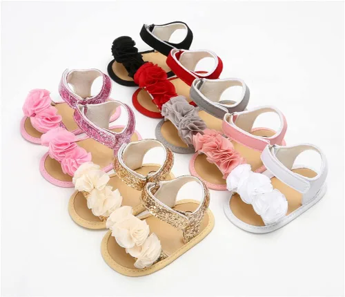 Vista 5 de Timatego Infant Baby Girls Summer Sandals with Flower Soft Sole Newborn Toddler First Walker Crib Dress Shoes