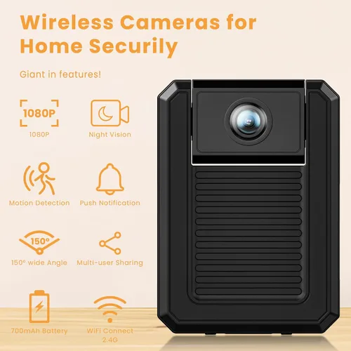 Vista 2 de Mini cámara de seguridad inalámbrica HD, WiFi para el hogar, 1080P, micro cámara de niñera con detección de movimiento, gran angular, almacenamiento