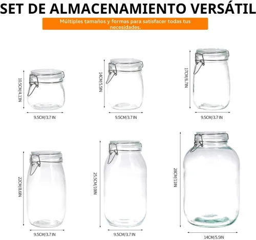 Vista 7 de 2 paquetes de tarros de almacenamiento de alimentos de 1 galón con tapas herméticas, recipientes de vidrio con cierre de clip de alambre de sello