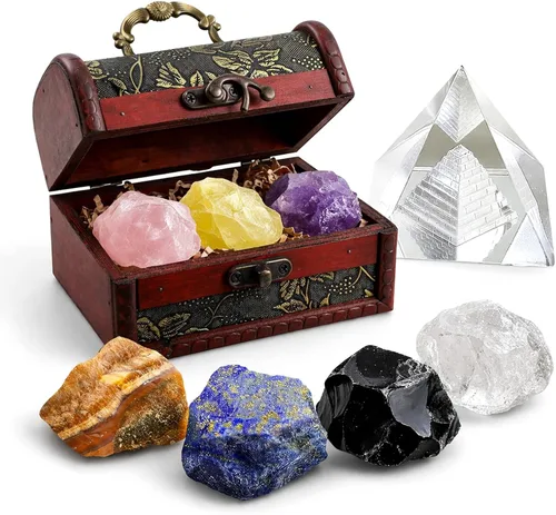 Vista 30 de Cristales y piedras curativas, juego de 21 piezas de cristales curativos, juego de 7 piedras de cristal de chakras, pirámide de selenita cruda