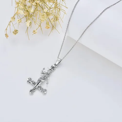 Vista 3 de PROESS Satanic Necklace Sterling Silver Inverted Cross Pendant Baphomet Necklace Goat Head Satanic Jewelry Gifts for Women Men