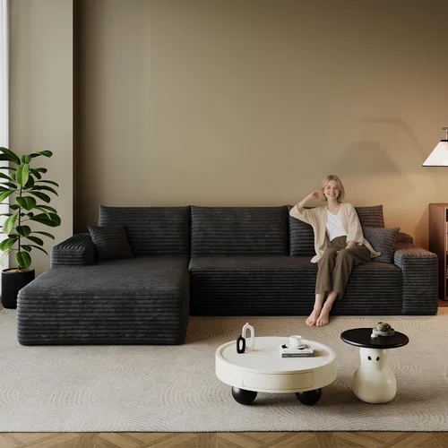 Vista 12 de Sofá modular en forma de L de 96 pulgadas con diván, moderno y cómodo sofá de pana para sala de estar, sofá de espuma viscoelástica, no requiere