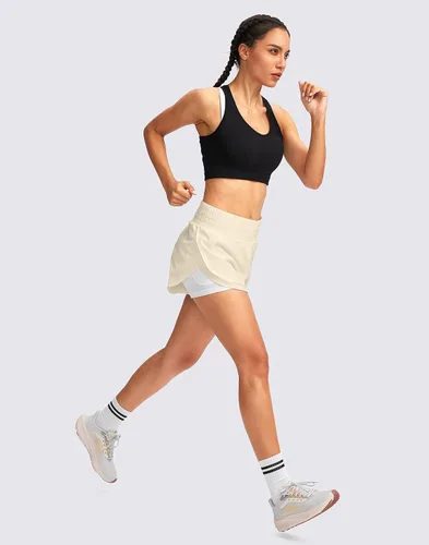 Vista 6 de Soothfeel Pantalones cortos de correr 2 en 1 para mujer, pantalones cortos deportivos de cintura alta, pantalones cortos de entrenamiento