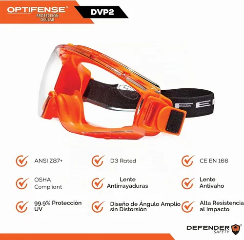Vista 6 de Defender Safety Gafas de seguridad DVP2, gafas protectoras de policarbonato, anti arañazos, antiniebla, resistente a los impactos ANSI Z87