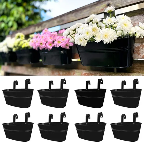 Vista 12 de LaLaGreen Macetas Colgantes para Barandilla Exterior para Plantas (Paquete de 4, 11.2 Pulgadas) Macetas Colgantes de Flores de Hierro Metal Negro