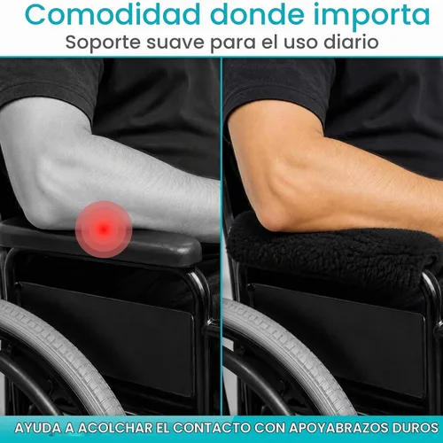 Vista 7 de Cubiertas para apoyabrazos de silla de ruedas Vive (par) - Almohadillas de espuma viscoelástica y piel de oveja para apoyabrazos de silla de ruedas