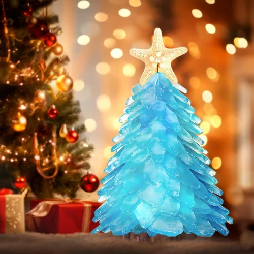 Vista 6 de Árbol de Navidad de cristal de mar verde, mini árbol de Navidad hecho a mano, centro de mesa, ideal para Navidad, Año Nuevo, decoración del hogar