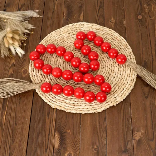 Vista 227 de OMISHE Guirnalda de cuentas de madera extra grande con cuentas de madera y borlas de 1.6 pulgadas de diámetro, cuentas decorativas rústicas de 41