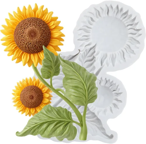 Vista 11 de Moldes de silicona de girasol para fondant de hojas de girasol para decoración de pasteles de caramelo de chocolate, decoración de cupcakes, pasta