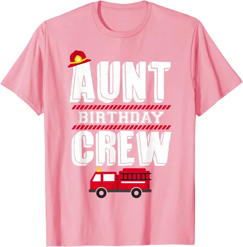 Vista 83 de Aunt Birthday Crew Fire Truck Fireman - Camiseta para fiesta de acogida, Negro, S