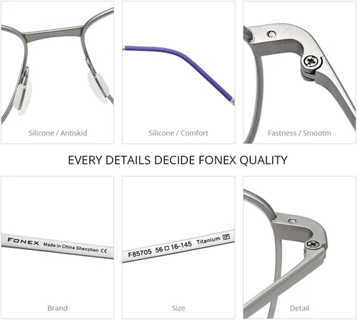Vista 3 de FONEX Marco de lentes de titanio para hombre, lentes cuadrados sin marco de miopía óptica 8557