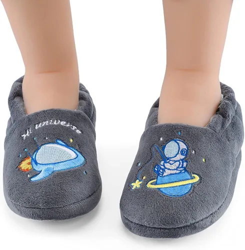 Vista 3 de Estamico pantuflas de felpa de calidad superior, tejido suave, con caricaturas, para niños pequeños, calzado cálido para el hogar y para el invierno