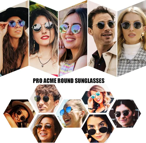 Vista 2 de Pro Acme Gafas de sol polarizadas de metal redondas pequeñas para mujer, estilo retro