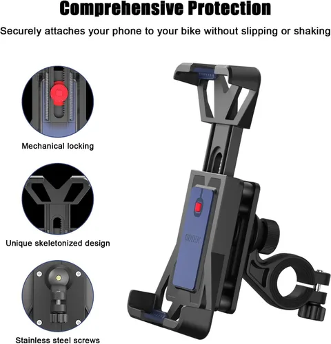 Vista 2 de Soporte de teléfono para motocicleta, soporte para teléfono de bicicleta para manillar - Abrazadera universal para teléfono celular para iPhone