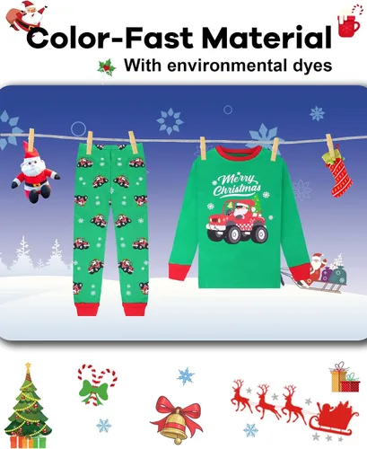 Vista 7 de DAUGHTER QUEEN Pijamas de Navidad para niños y niñas de 18 meses-12 años, ropa de dormir 100% algodón