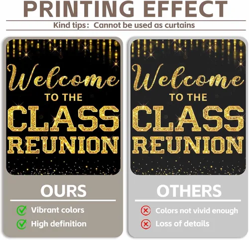 Vista 4 de Telón de fondo dorado de 96 x 60 pulgadas con texto en inglés "Welcome to the Class Reunion 20th 30th 40th Reunion Fotografía Fondo de Fiesta