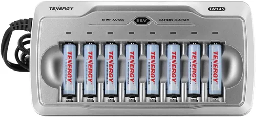 Vista 9 de Tenergy TN145 - Cargador de 8 bahías y paquete de 4 pilas AA recargables y paquete de 4 baterías AAA recargables, carga independiente, certificado