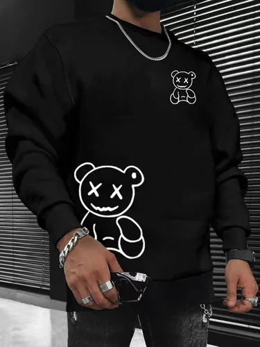 Vista 3 de GORGLITTER Sudadera de manga larga con estampado de oso para hombre con cuello redondo
