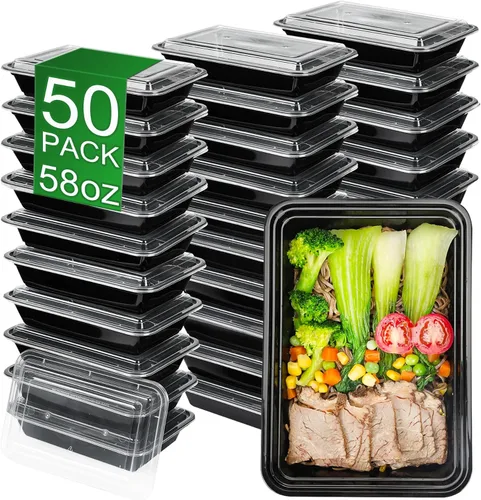 Vista 13 de Contenedores para preparación de comidas, paquete de 50 de 24 oz (100 piezas) contenedores desechables para almacenamiento de comida para llevar