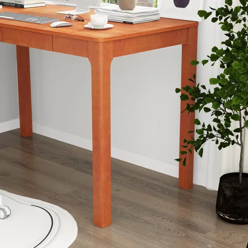Vista 7 de FUFU&GAGA Escritorio de oficina de 47 pulgadas, escritorio rectangular para computadora con 2 cajones, patas de madera maciza, mesa de escritura