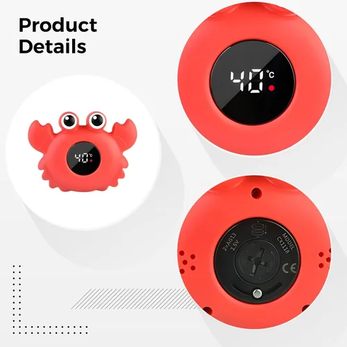 Vista 5 de Termómetro de baño digital, cangrejo flotante rojo con pantalla LCD, impermeable con respuesta rápida de temperatura