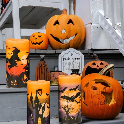 Vista 2 de Juego de 3 velas de calcomanía de Halloween de DRomance
