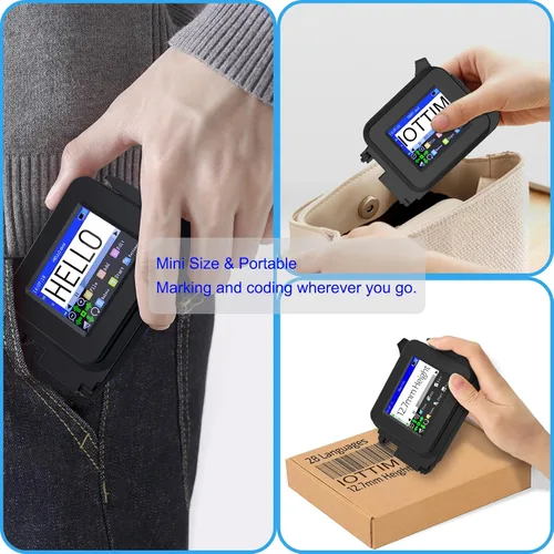 Vista 3 de Mini impresora de inyección de tinta mejorada para todos los materiales, cartucho de tinta solvente de secado rápido y 28 idiomas, máquina