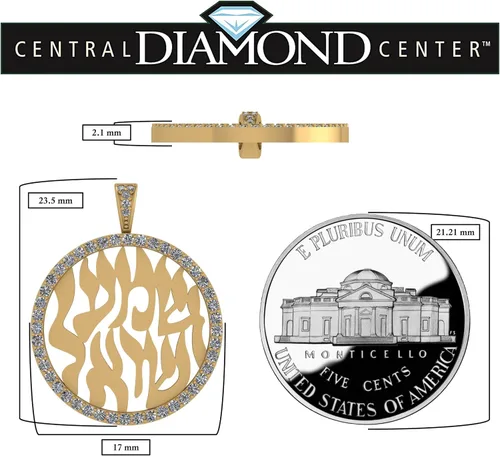 Vista 2 de Central Diamond Center Shema Israel - Collar con colgante de oración hebrea en plata de ley maciza