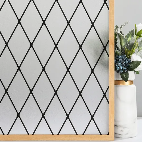 Vista 11 de VELIMAX Película de vinilo de vidrio decorativo para ventana, diseño de celosía negra esmerilada, película de vinilo de vidrio extraíble