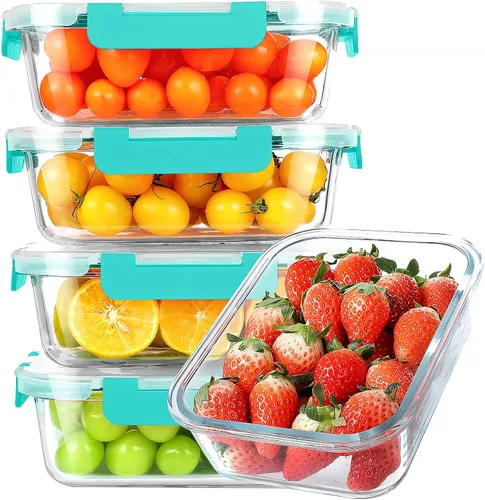 Vista 11 de KOMUEE Recipientes de vidrio para preparación de comidas, 3 compartimentos, paquete de 5 recipientes de vidrio de 36 onzas, recipientes