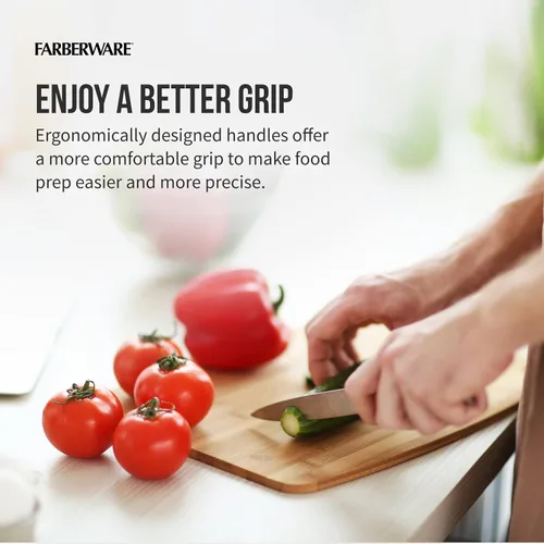 Vista 5 de Farberware EdgeKeeper - Juego de cuchillos de cocina de acero inoxidable estampado con bloque autoafilable, asas ergonómicas, se recomienda lavar a