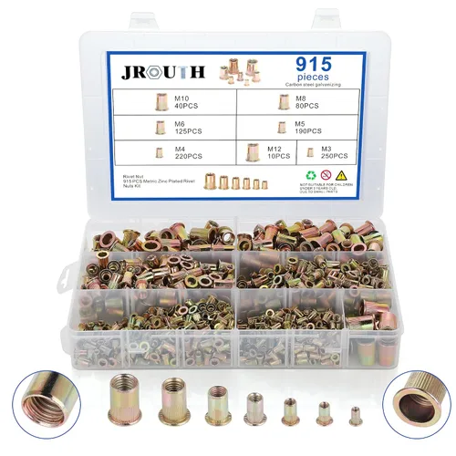 Vista 28 de Tuerca de remache de 1/4”-20 UNC, 80 piezas de acero inoxidable 304 de cabeza plana Rivnut, inserto roscado Nutsert