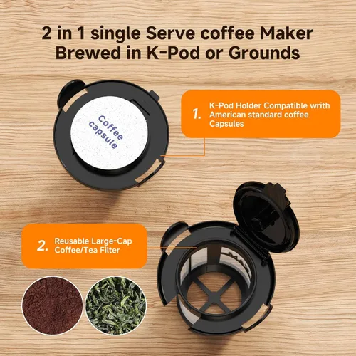 Vista 3 de Cafetera, cafetera de una sola porción para cápsulas K y negro