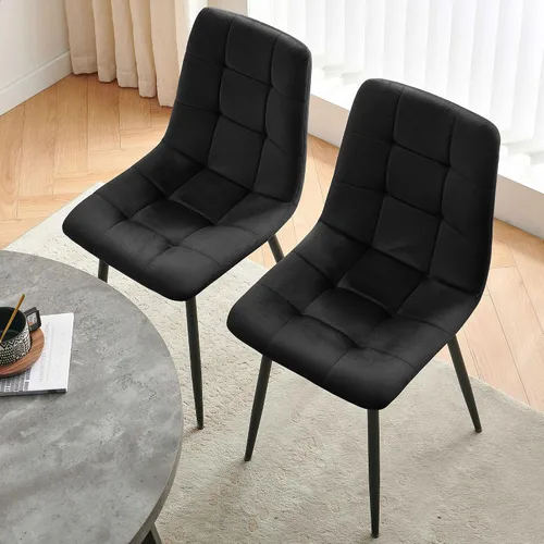 Vista 4 de NORDICANA Juego de 2 sillas de comedor, sillas de cocina tapizadas, sillas laterales de terciopelo negro con cómodos cojines y patas de metal