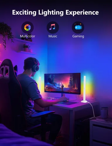 Vista 2 de Barra de luz RGB, barras de luz de juego con múltiples opciones de colocación, luces de juego LED inteligentes con sincronización de música y modos
